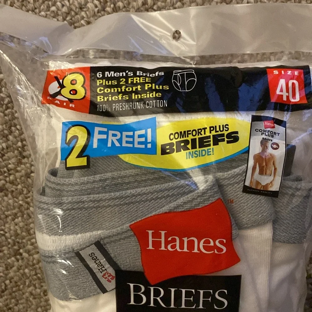 Hanes Men’s White Briefs 8 Pack Size 40 New Open Package Underwear